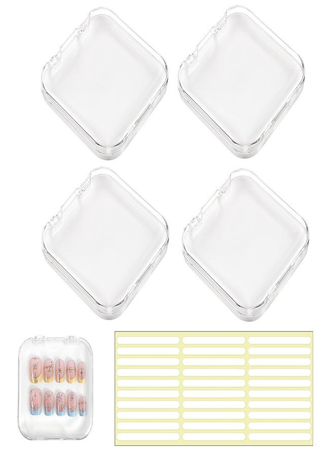 Styquenzer 4 PCS 2.95" Nail Art Display Box, Press On Nail Storage Box Acrylic Nails Display Boxes Clear Empty Plastic Nails Tips Storage Boxes with 30 Pcs Adhesive Double Sided Tape for Art Salon (White) - Image 1